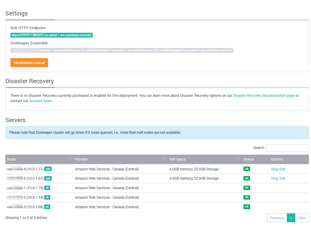 SearchStax Server Details