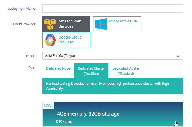 SearchStax Managed Solr Quick Start Create New Deployment