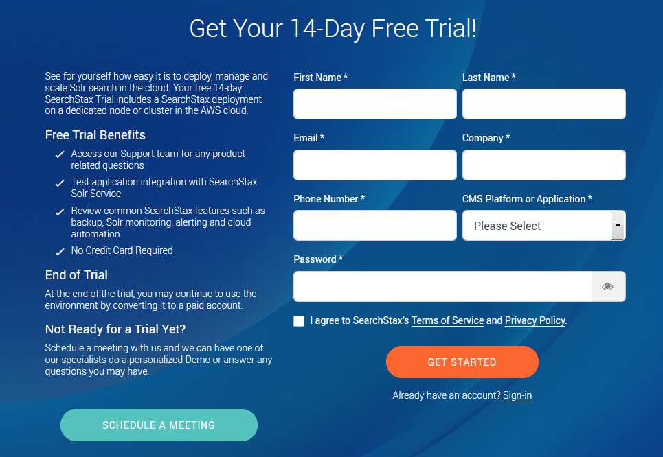 SearchStax Managed Solr Free Trial
