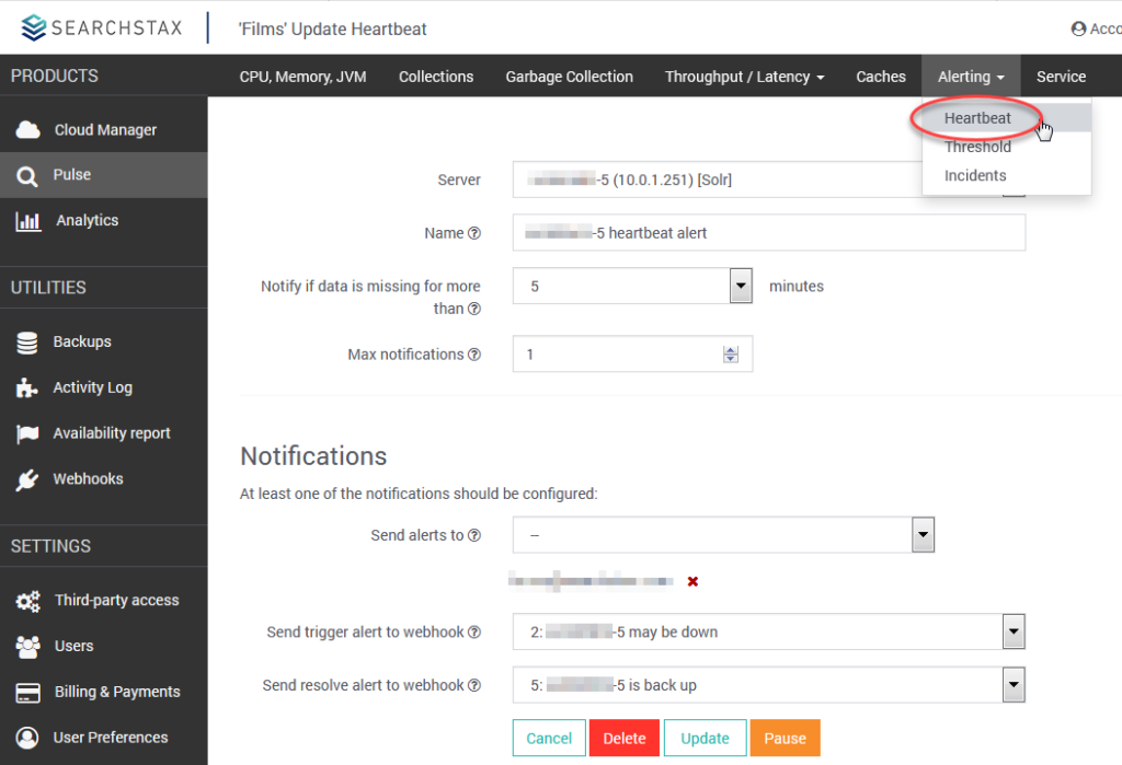 Managed Solr Heartbeat Alerting