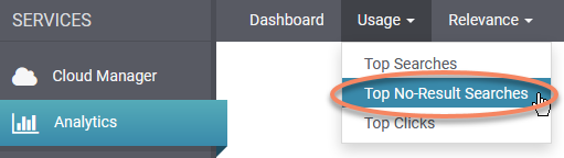 SearchStax Analytics Menu