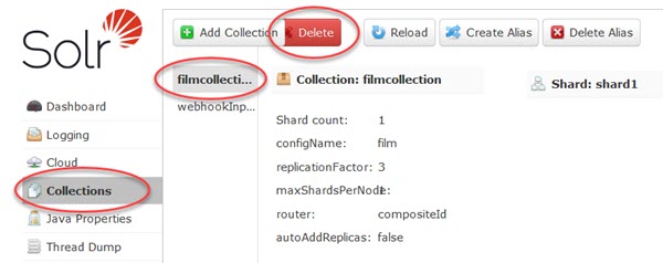 SearchStax Solr Delete Collection