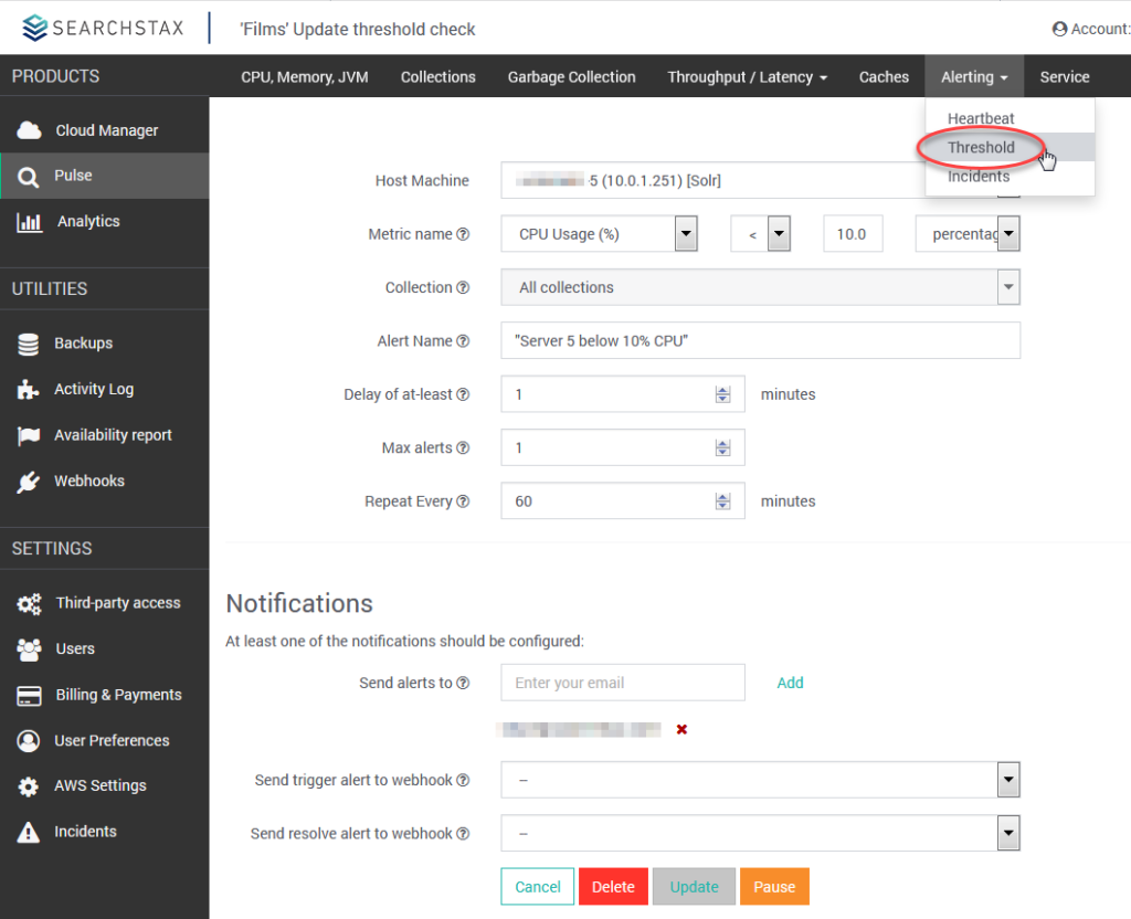 Threshold Alert SearchStax
