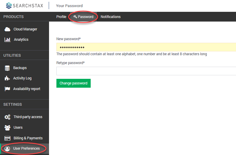 SearchStax Change Password