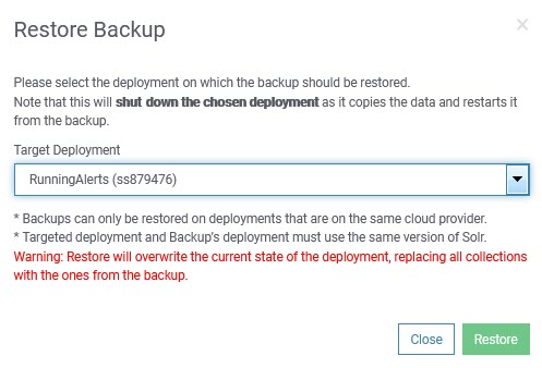 SearchStax Backup Restore