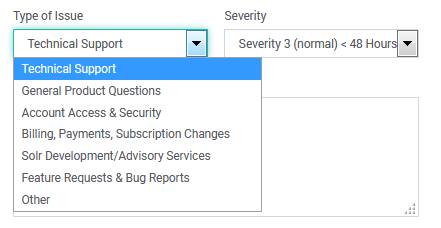 SearchStax Support Form Severity