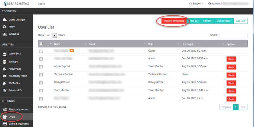 SearchStax Change Owner