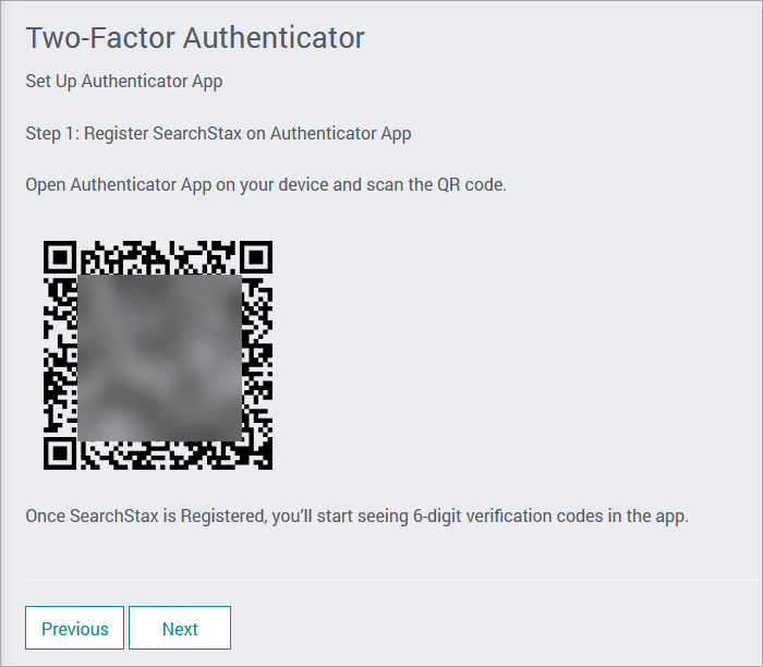 SearchStax Managed Search Two-Factor Authenticator setup.
