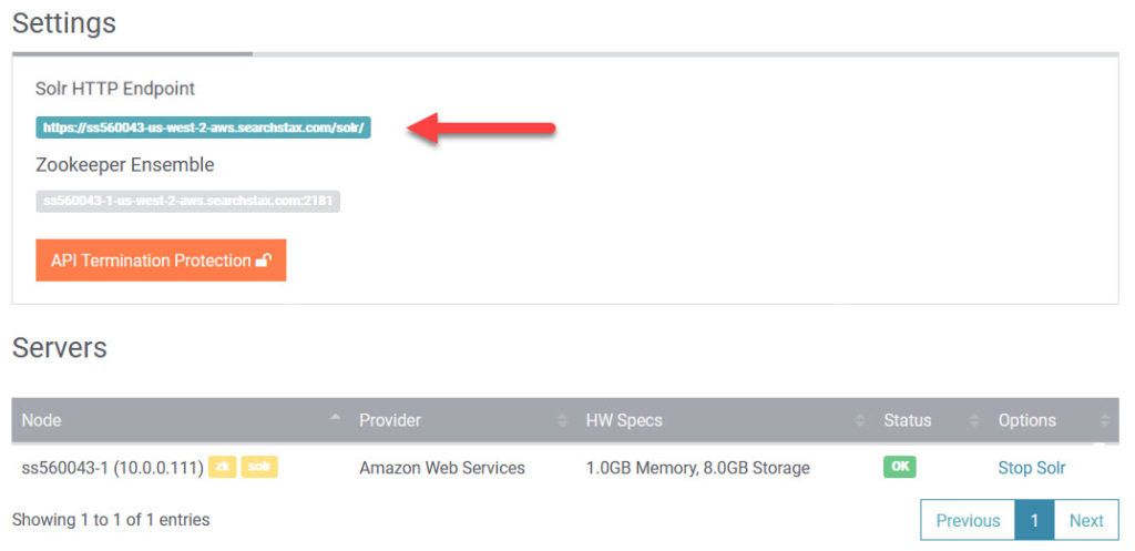 SearchStax Solr Drupal 8 Solr Endpoint