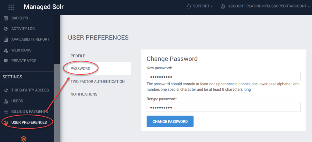 Searchstax Change Password