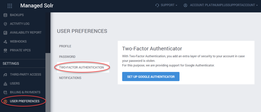 SearchStax Two-Factor Authentication