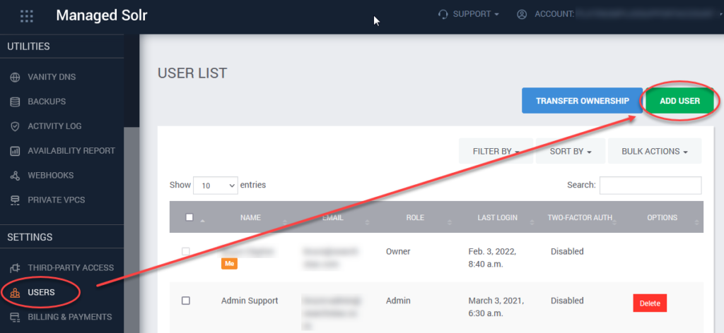 SearchStax User Roles