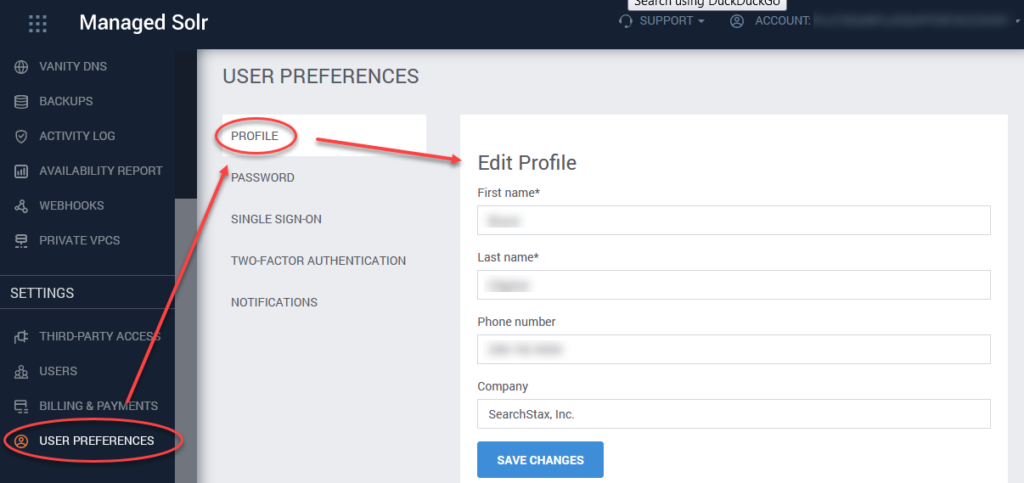SearchStax User Preferences