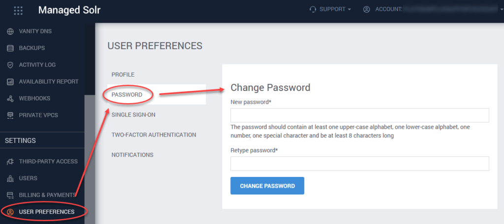 SearchStax Change Password