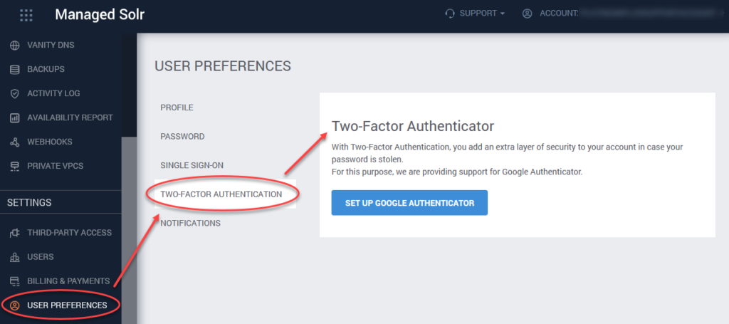 SearchStax Two-Factor Authentication
