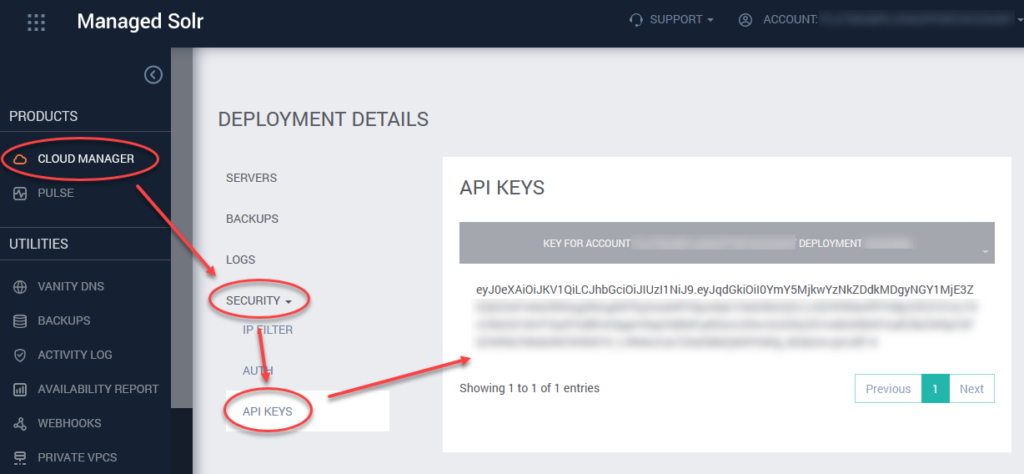 SearchStax Authentication APIkey