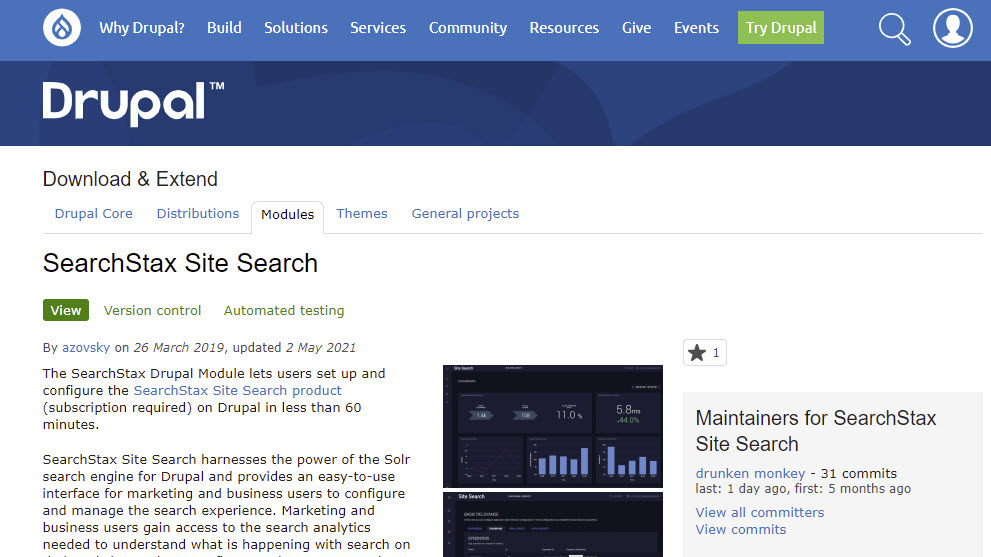 Screenshot of SearchStax's Drupal Module