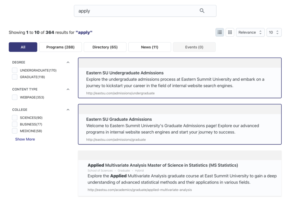 Example of promoted items for site search UX best practices