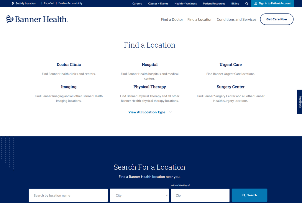 Healthcare Website Use Cases - Find a Location