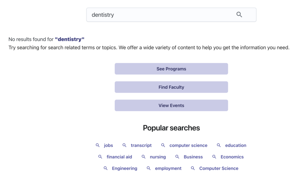 example of no results page for site search UX best practices