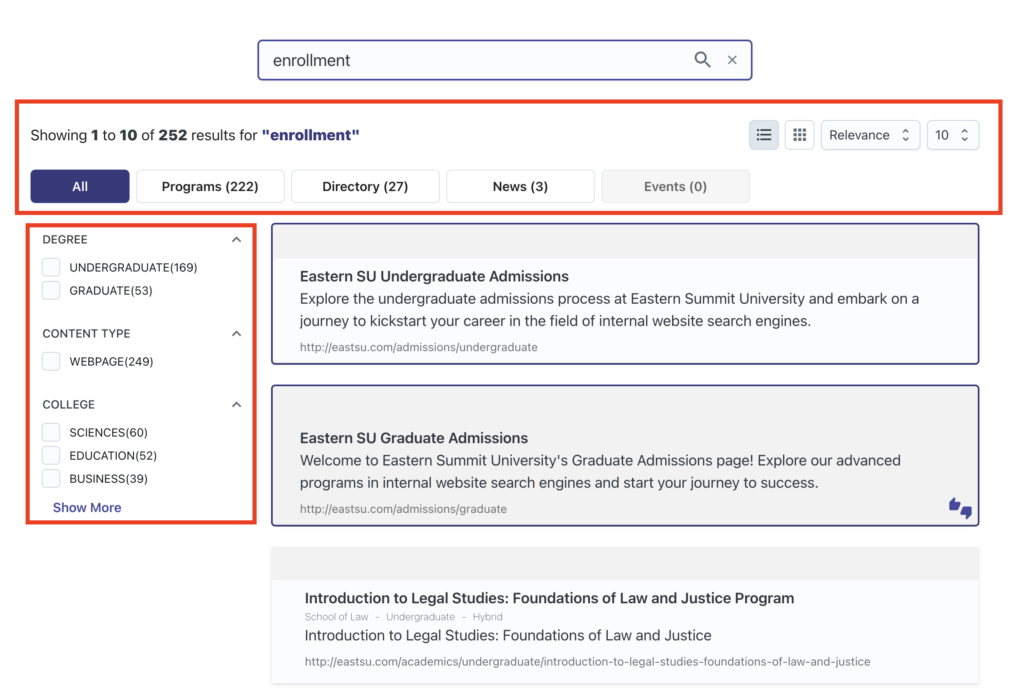 search UX best practices filters and facets example