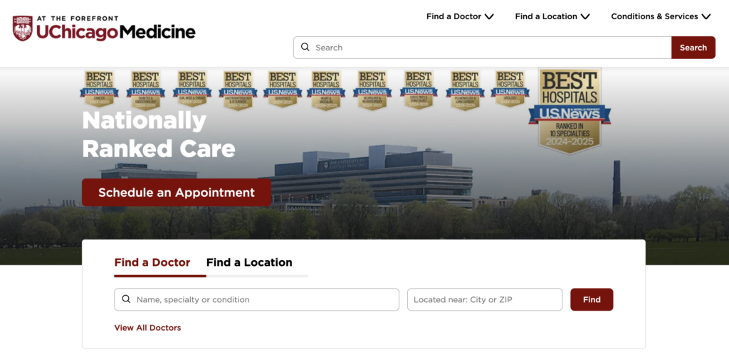 University of Chicago Medicine search ux best practices homepage example
