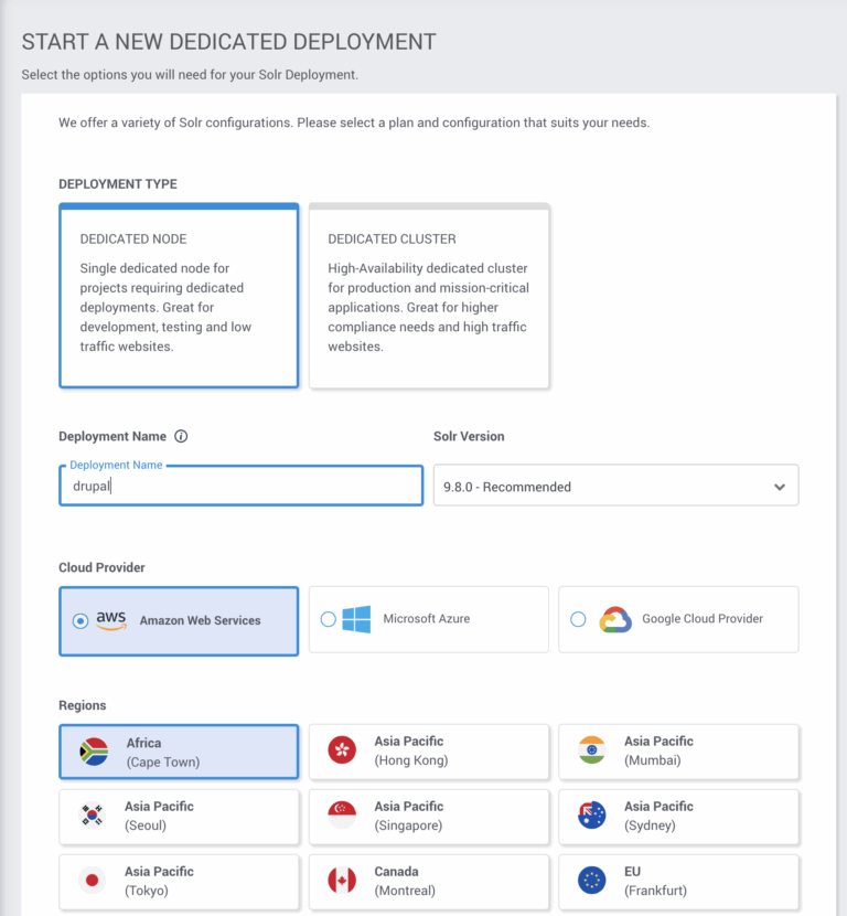 SearchStax Managed Search - Create Deployment