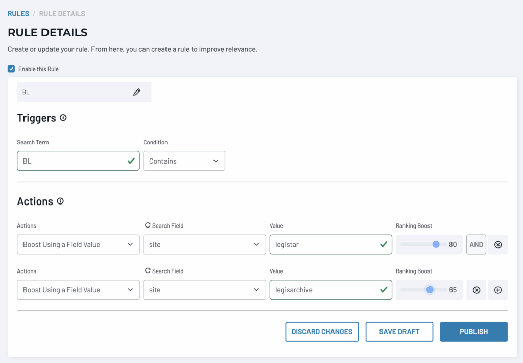 SearchStax Site Search - Rules - Boost Field