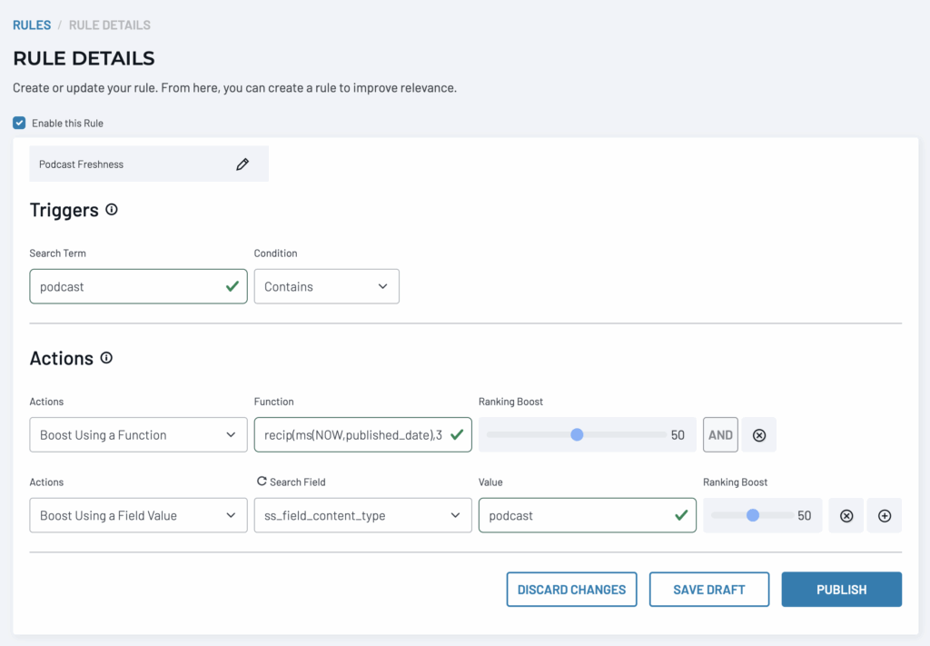 SearchStax Site Search - Rules - Boost Function