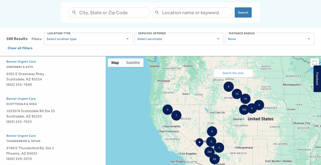 Banner Health Location Search Example