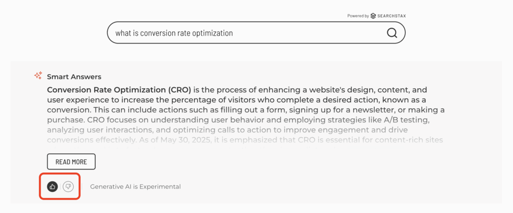 Smart Answers feedback example