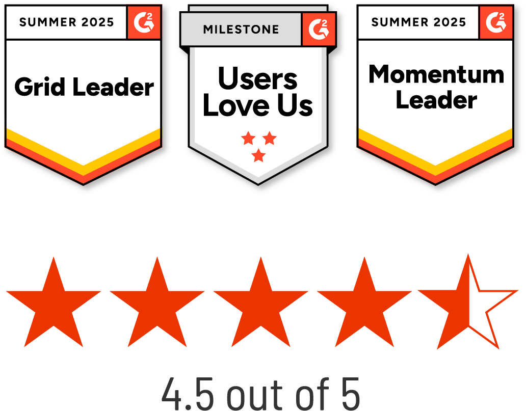 G2 Summer 2025 badges and 4.5-star rating.