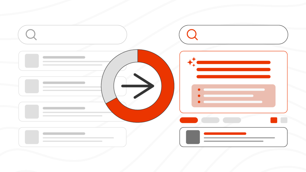 graphic representation of traditional enterprise site search results turning into AI-powered enterprise search results