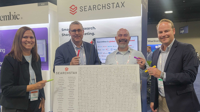SearchStax representatives presenting products and services at an exhibition